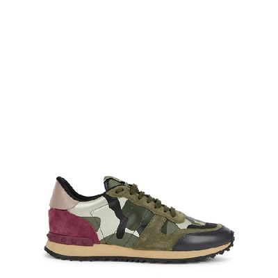 Shop Valentino Runner Camouflage-print Suede Sneakers