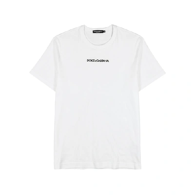 Shop Dolce & Gabbana White Embroidered Logo Cotton T-shirt