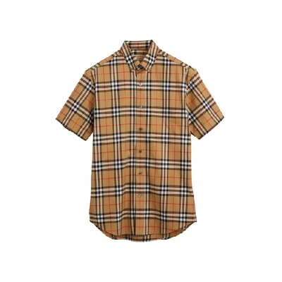 Shop Burberry Short-sleeve Vintage Check Shirt In Antique Yel Ip Chk