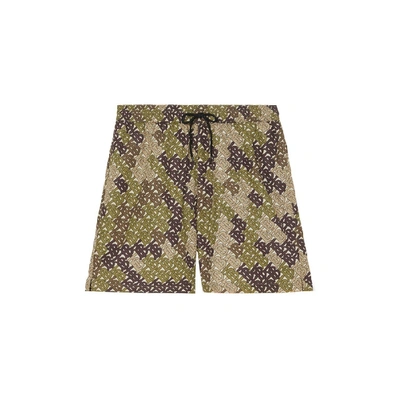 Shop Burberry Monogram Print Drawcord Swim Shorts In Khaki Green Ip Pat