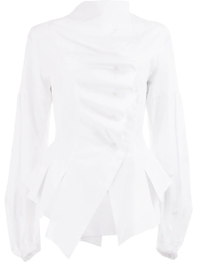 Shop Aganovich Asymmetric Ruffle Shirt In White