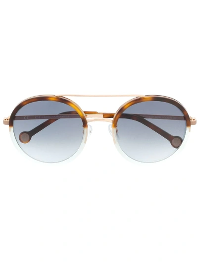 Shop Carolina Herrera Tortoiseshell Ombré Round Frame Glasses In Brown