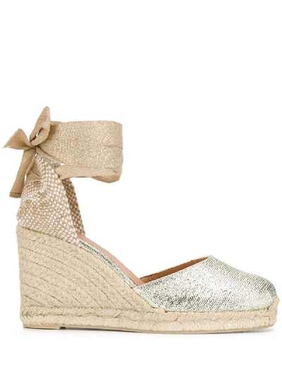 Shop Castaã±er Castañer Metallic Sheen Wedge Espadrilles - Gold