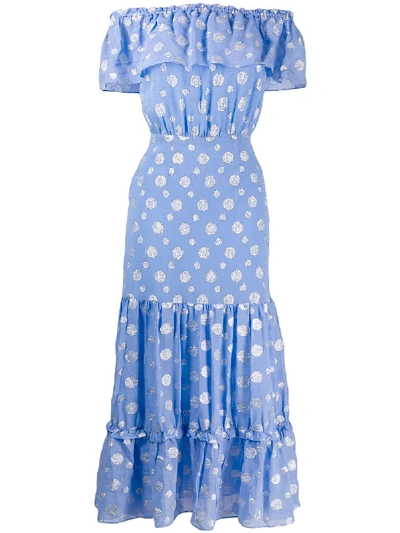 Shop Rixo London Rixo Printed Queenie Dress - Blue