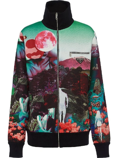 Shop Prada Panorama Print Zipped Sweatshirt - Multicolour