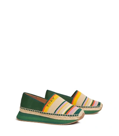 Shop Tory Burch Daisy Mixed-material Slip-on Sneaker In Canyon Stripe/equestrian Green