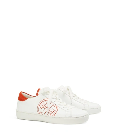 Shop Tory Burch T- Logo Sneaker In Snow White/canyon Orange