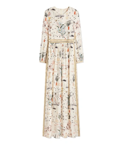 Shop Tory Burch Printed Silk Maxi Dress In Ivory Poetry Of Things
