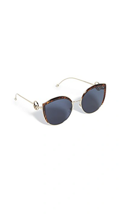 Shop Fendi Logo Trim Cat Eye Sunglasses In Gold