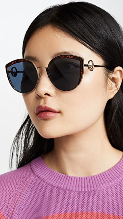 Shop Fendi Logo Trim Cat Eye Sunglasses In Gold