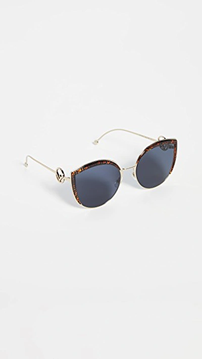 Shop Fendi Logo Trim Cat Eye Sunglasses In Gold