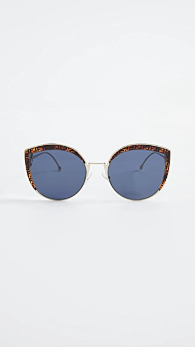 Shop Fendi Logo Trim Cat Eye Sunglasses In Gold