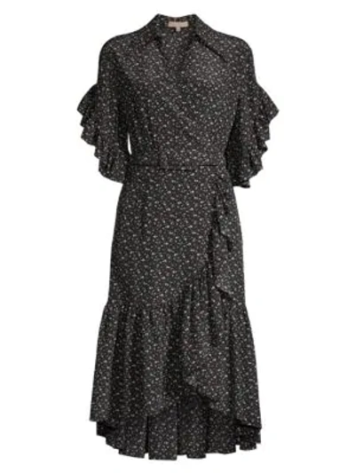 Shop Michael Kors Women's Belted Silk Ruffle Wrap Dress In Slate