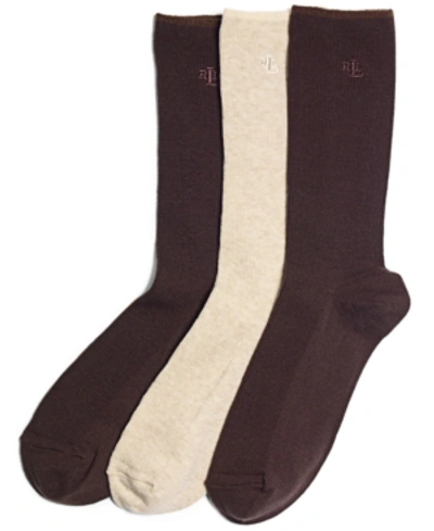 Shop Polo Ralph Lauren Women's Ribbed Cotton Trouser 3 Pack Socks In Dark Brown