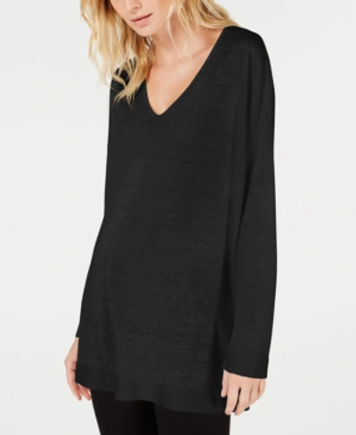 Shop Eileen Fisher Organic V-neck Tunic Sweater In Black
