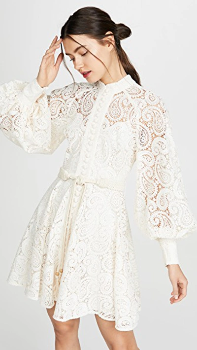 Shop Zimmermann Amari Paisley Lace Short Dress In Ivory