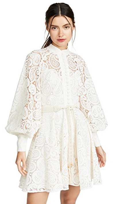 Shop Zimmermann Amari Paisley Lace Short Dress In Ivory