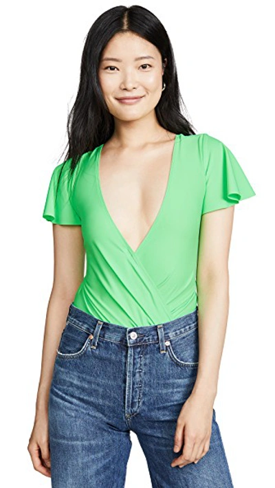 Shop Amanda Uprichard Elle Thong Bodysuit In Electric Lime