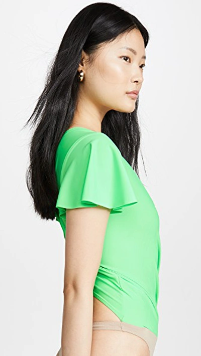 Shop Amanda Uprichard Elle Thong Bodysuit In Electric Lime