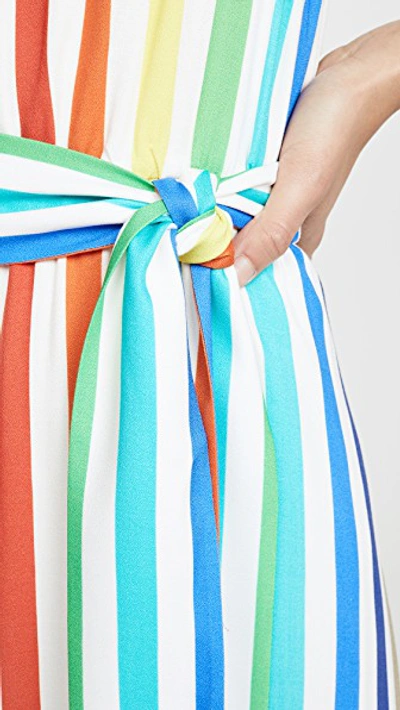 Shop Alice And Olivia Janan Spaghetti Strap Midi Peasant Dress In Rainbow Stripe