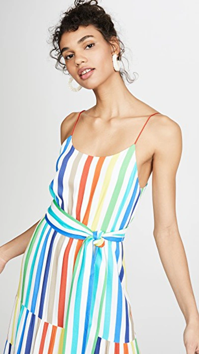 Shop Alice And Olivia Janan Spaghetti Strap Midi Peasant Dress In Rainbow Stripe