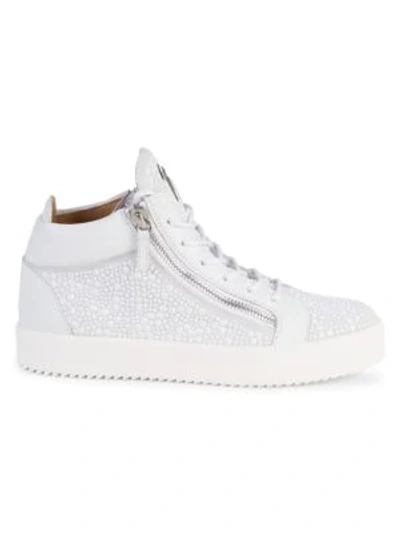 Shop Giuseppe Zanotti Bubble Embellished Leather Mid-top Sneakers In Bianco