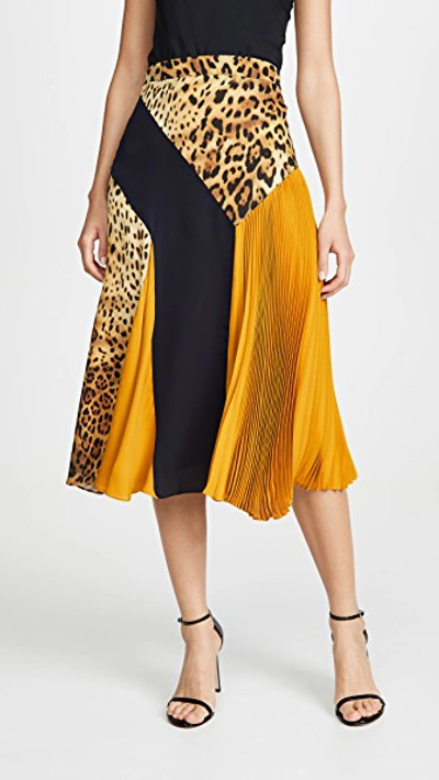 Shop Cushnie High Waisted Midi Skirt In Tan Leopard/navy/antique Gold