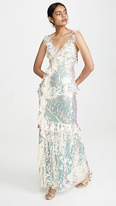 Needle Thread Scarlett Ruffled Sequined Tulle Gown In Gold ModeSens