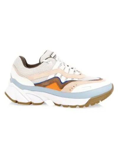 Shop Axel Arigato Demo Mixed Media Leather Chunky Runners In Beige White