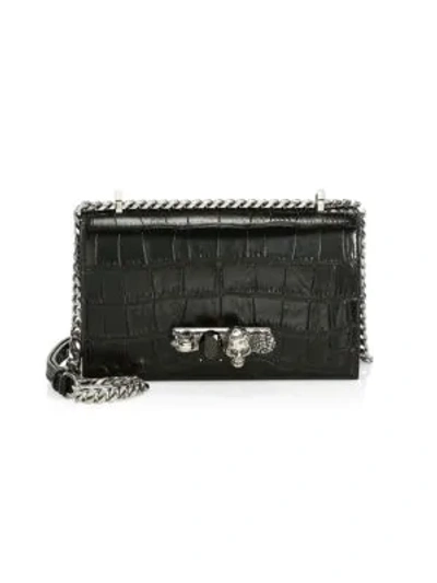 Shop Alexander Mcqueen Skull Jewelled Leather Satchel In Black