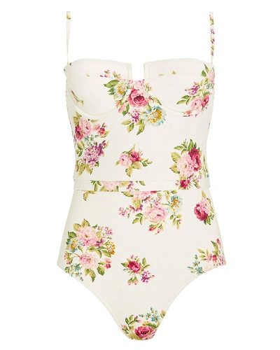 Shop Zimmermann Honour Balconette One-piece Swimsuit In Multi