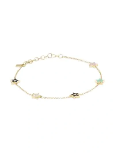 Shop Ef Collection 14k Yellow Gold, Diamond & Enamel Star Charm Bracelet
