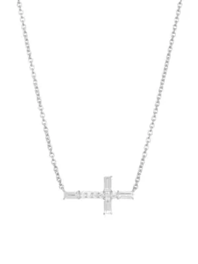 Shop Adriana Orsini Rhodium-plated Sterling Silver & Cubic Zirconia Sideways Cross Necklace