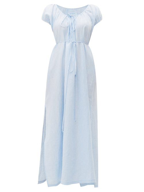 Loup Charmant Fortuna Drawstring Waist Linen Maxi Dress In Light Blue ...