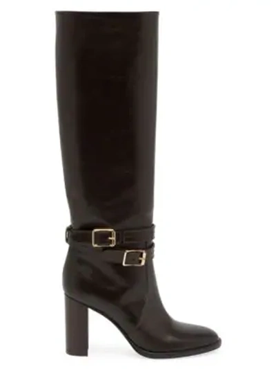 Shop Gianvito Rossi Manor Buckle Knee-high Leather Boots In Mocha