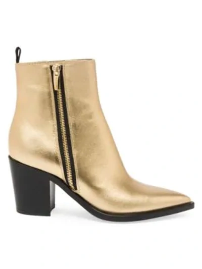 Shop Gianvito Rossi Berkley Zipper Metallic Leather Ankle Boots In Gold