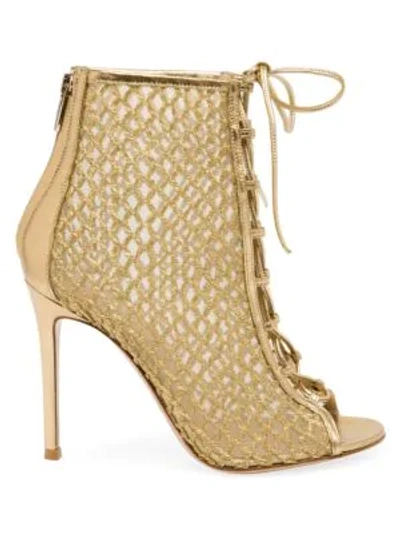 Shop Gianvito Rossi Helena Lace-up Mesh Leather Booties In Gold