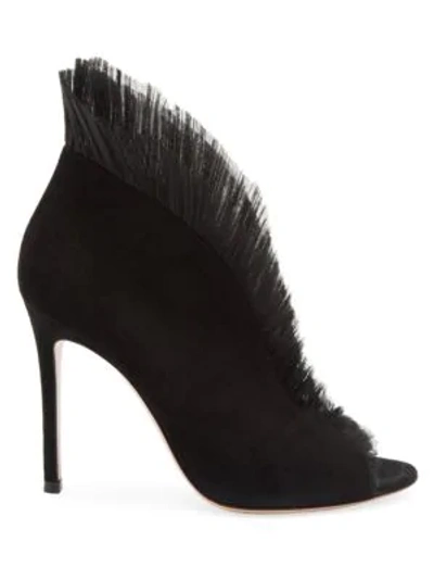 Shop Gianvito Rossi Ginevra Tulle & Suede Ankle Boots In Black Suede