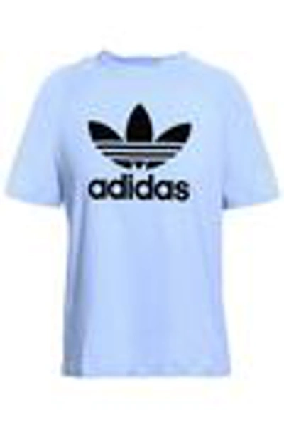 Shop Adidas Originals Flocked Cotton-jersey T-shirt In Light Blue