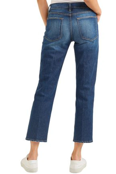 Shop Frame Le High Straight Cropped Faded High-rise Straight-leg Jeans In Mid Denim