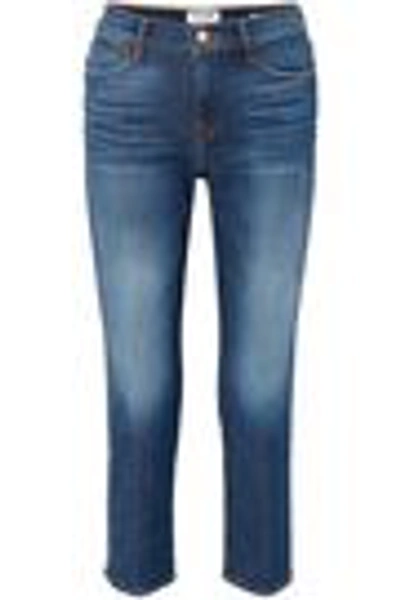 Shop Frame Le High Straight Cropped Faded High-rise Straight-leg Jeans In Mid Denim