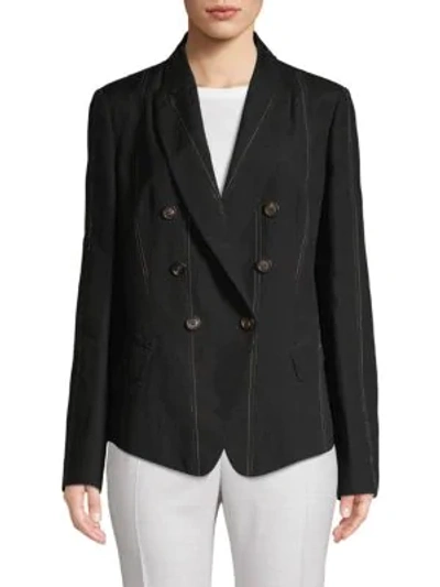 Shop Brunello Cucinelli Double-breasted Wool & Linen Jacket In Black
