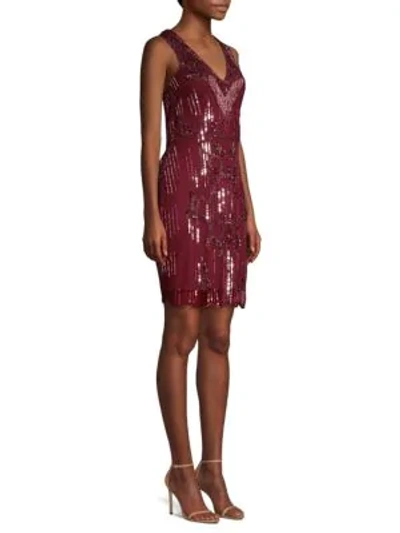 Shop Aidan Mattox Sleeveless Beaded Fringe Cocktail Dress In Crimson Multi