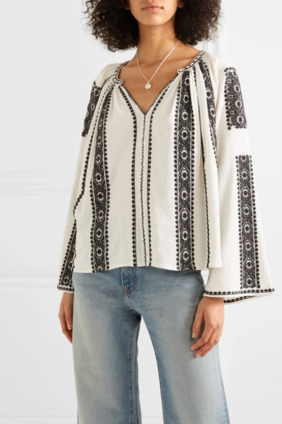 Shop The Great The Journey Embroidered Cotton-gauze Top In White