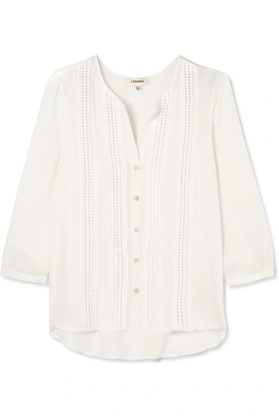 Shop L Agence Faretta Crocheted Lace-paneled Silk-georgette Blouse In White