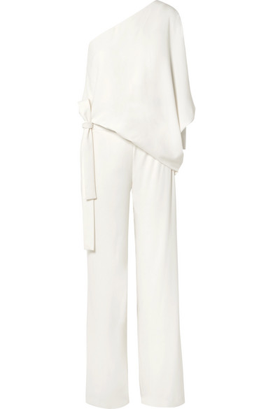 halston heritage asymmetric crepe jumpsuit