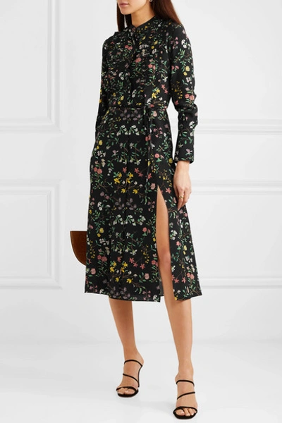 Shop Altuzarra League Ruffled Floral-print Silk Crepe De Chine Midi Dress In Black