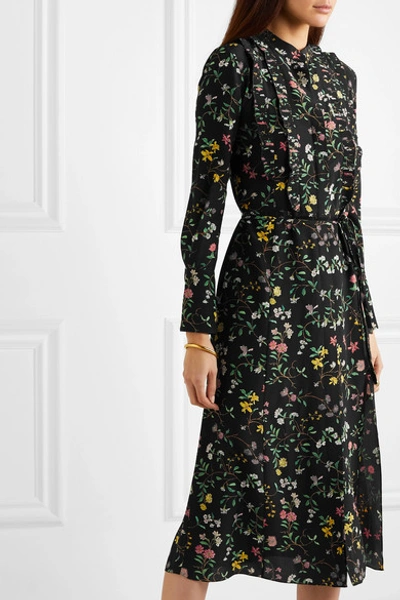 Shop Altuzarra League Ruffled Floral-print Silk Crepe De Chine Midi Dress In Black