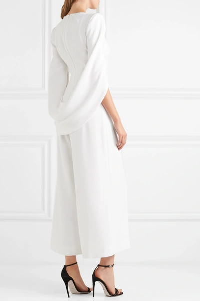 Shop Talbot Runhof Silva Cropped Cape-effect Draped Crepe Jumpsuit In White