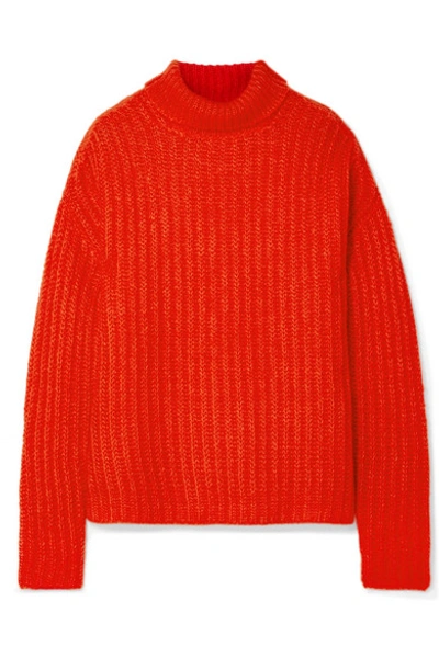 Shop Marni Ribbed Mohair-blend Turtleneck Sweater In Red